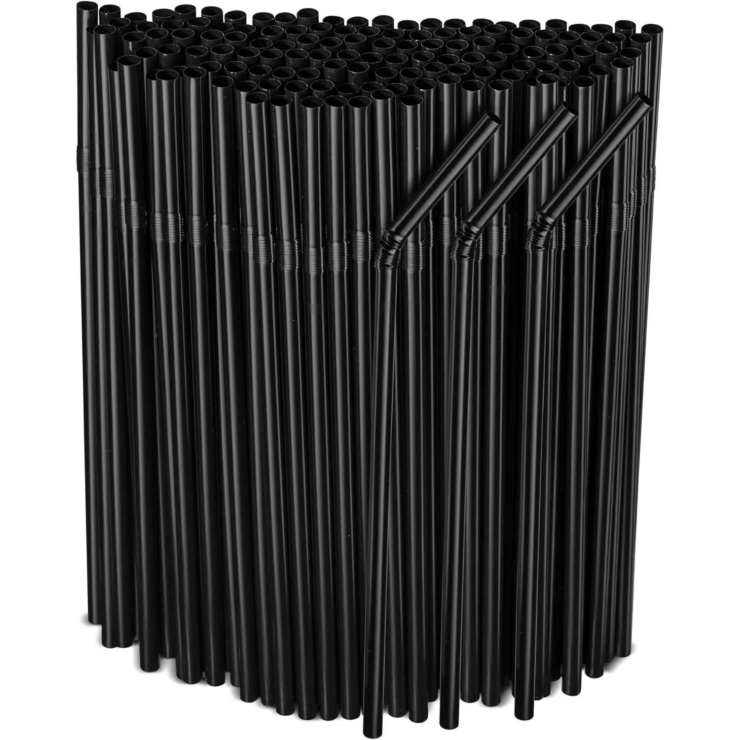 [500 Pack] Black Flexible Plastic Drinking Straws Disposable Straw 8'' inches Tall
