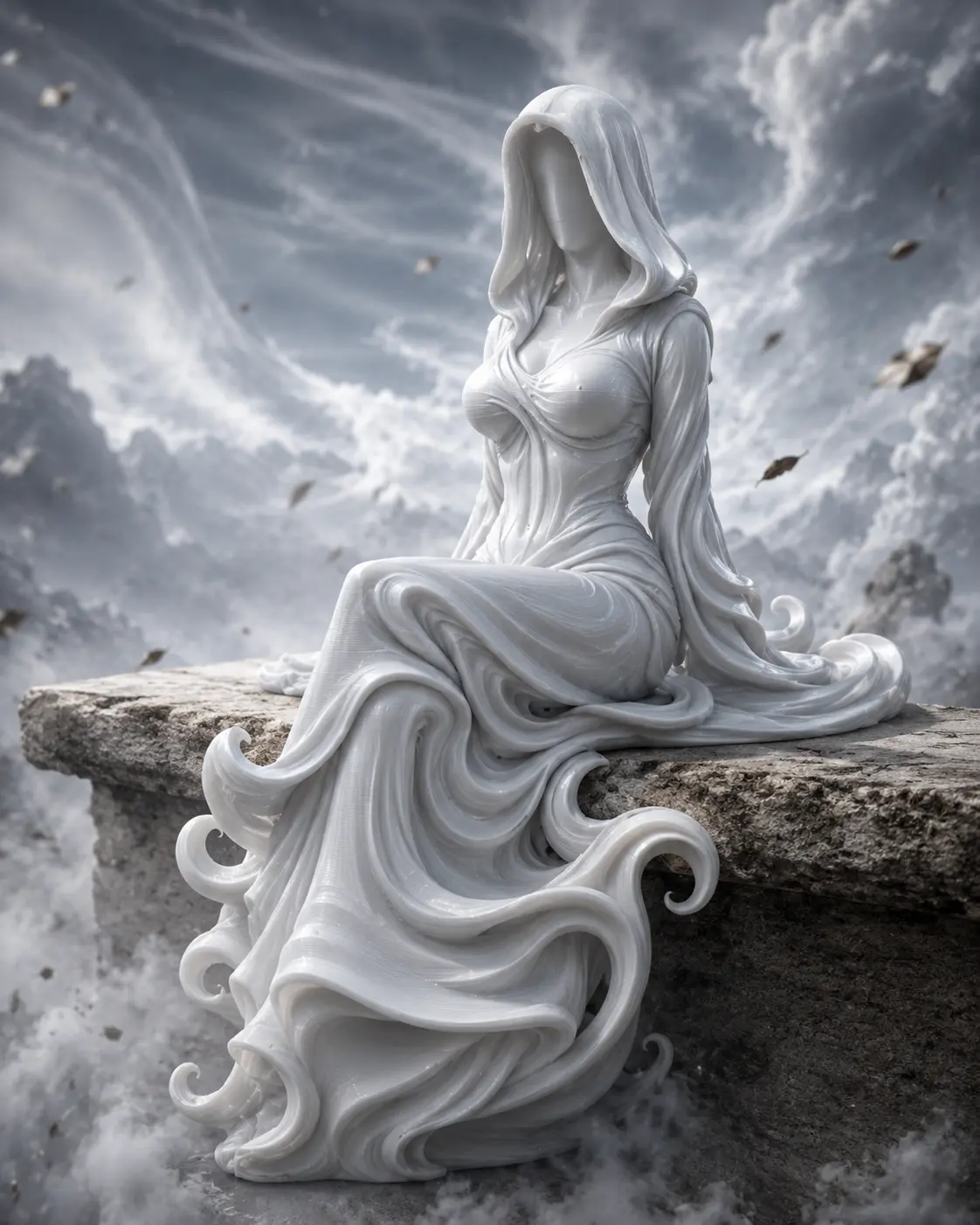 Wind Goddess Shelf Sitter 3D Printed Figure | Storm Spirit Statue | Fantasy Home Decor | Elemental Desk Decor