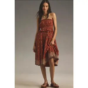 Anthropologie Plenty by Tracy Reese Strapless Smocked Midi Dress $228 XL