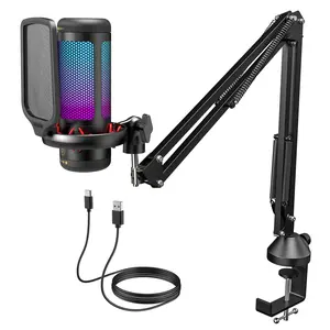 TONOR TC310 Gaming USB Microphone Set with Boom Arm, RGB Lighting, Pop Filter, Quick Mute, Shock Mount & Gain Control for PC PS4/PS5