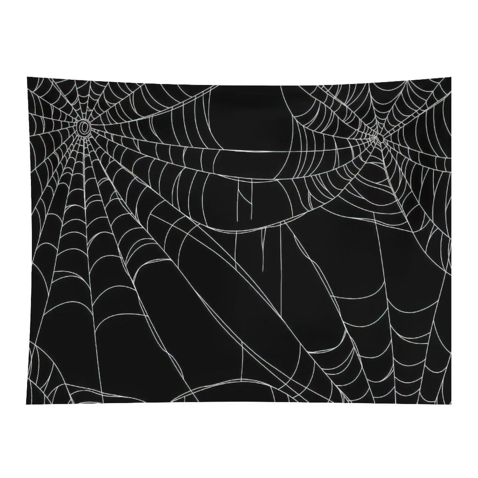 Minimalist White Intertwined Spider Web On Pure Black Background Halloween Gothic Simple Pattern Wall Tapestry Indoor Party Decor