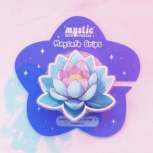 Sparkly Lotus Flower MagSafe Phone Grip - Glitter Pink Blue Water Lily Magnetic Phone Holder - Detachable Aesthetic Spiritual Pop Socket Style Kickstand for iPhone 15 14 13 - Gift for Her
