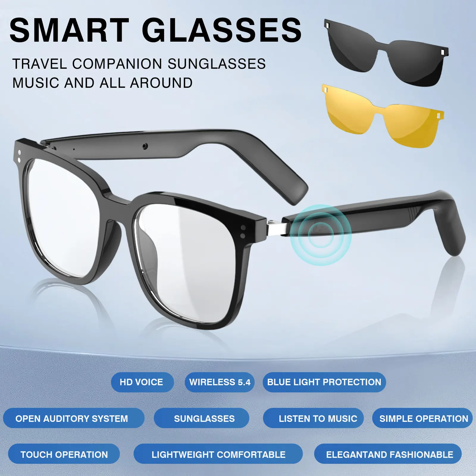 Valentine'S Day Gifts 2026 Wireless Multifunctional Smart Glasses, Multifunctional Audio Sunglasses, HD Video Recording + Hands-Free Calls, Music Playback, UV Protection, All-in-One Gadget for Travel, Outdoor, Lightweight & Stylish