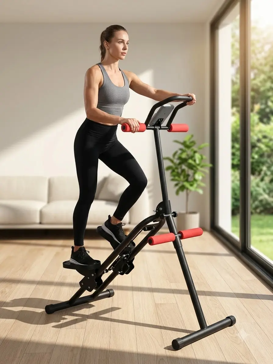 Foldable Vertical Stepper Machine with Digital Monitor, Space-Saving Design for Home Gym Workouts Targeting Abs, Butt, Legs