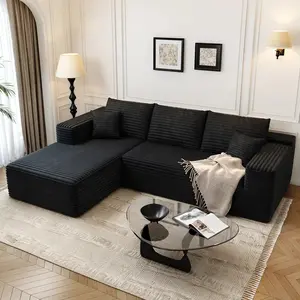 ModMood 104" L-Shape Chaise Cloud Sectional Couch, Comfy Corduroy Sofa, Modern Modular Deep Seat, No Assembly Required, Plush Fabric for Living Room outdoorfun boneless