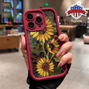 Artistic Sunflower Pattern Phone Case for iPhone 17 16 15 14 Pro Max 13 12 11 XR XS Plus Air Shockproof Non Slip Military-Grade Protection Silicone Cover Cellphone Casing