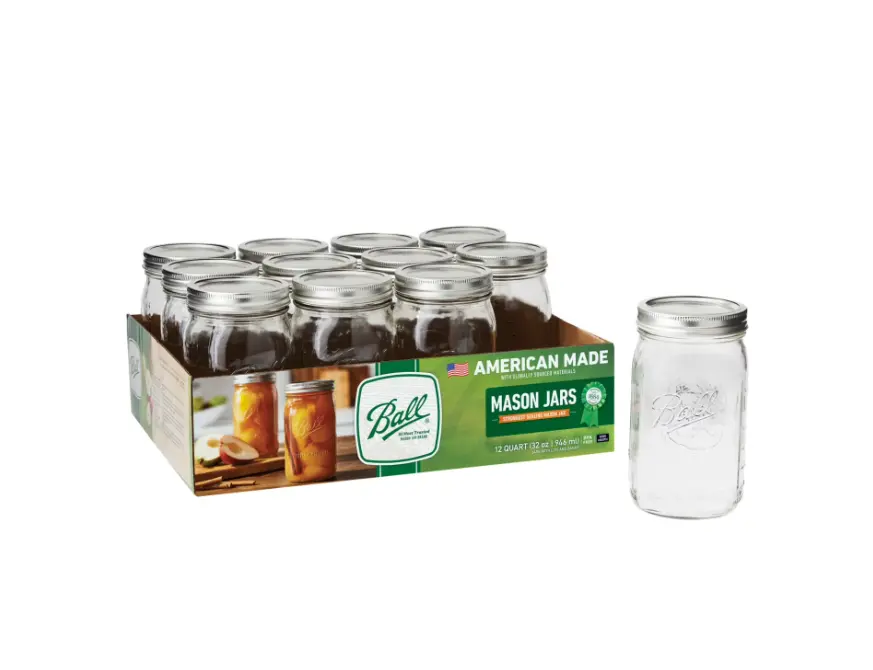 BallWide Mouth Quart 32oz. Glass Mason Jars with Lids and Bands-12 Count...