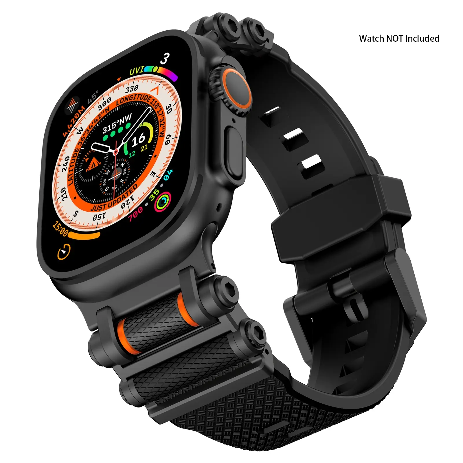 Sport Band for Apple Watch Ultra 2/Ultra 49mm - Military-Grade Silicone with Stainless Steel Connector | Compatible with All Series 10-4 & SE | Waterproof Sport Strap (44-49mm) - Smartwatch Strap - Black, Smartwatch Accessories (Watch Not Included)