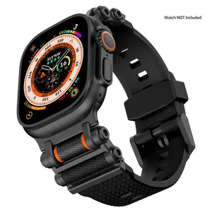 Sport Band for Apple Watch Ultra 2/Ultra 49mm - Rugged Military-Grade Silicone with Stainless Steel Connector | Compatible with All Series 10-4 & SE | Waterproof Sport Strap (44-49mm) - Smart Watch Straps - Black  (Watch Not Included)