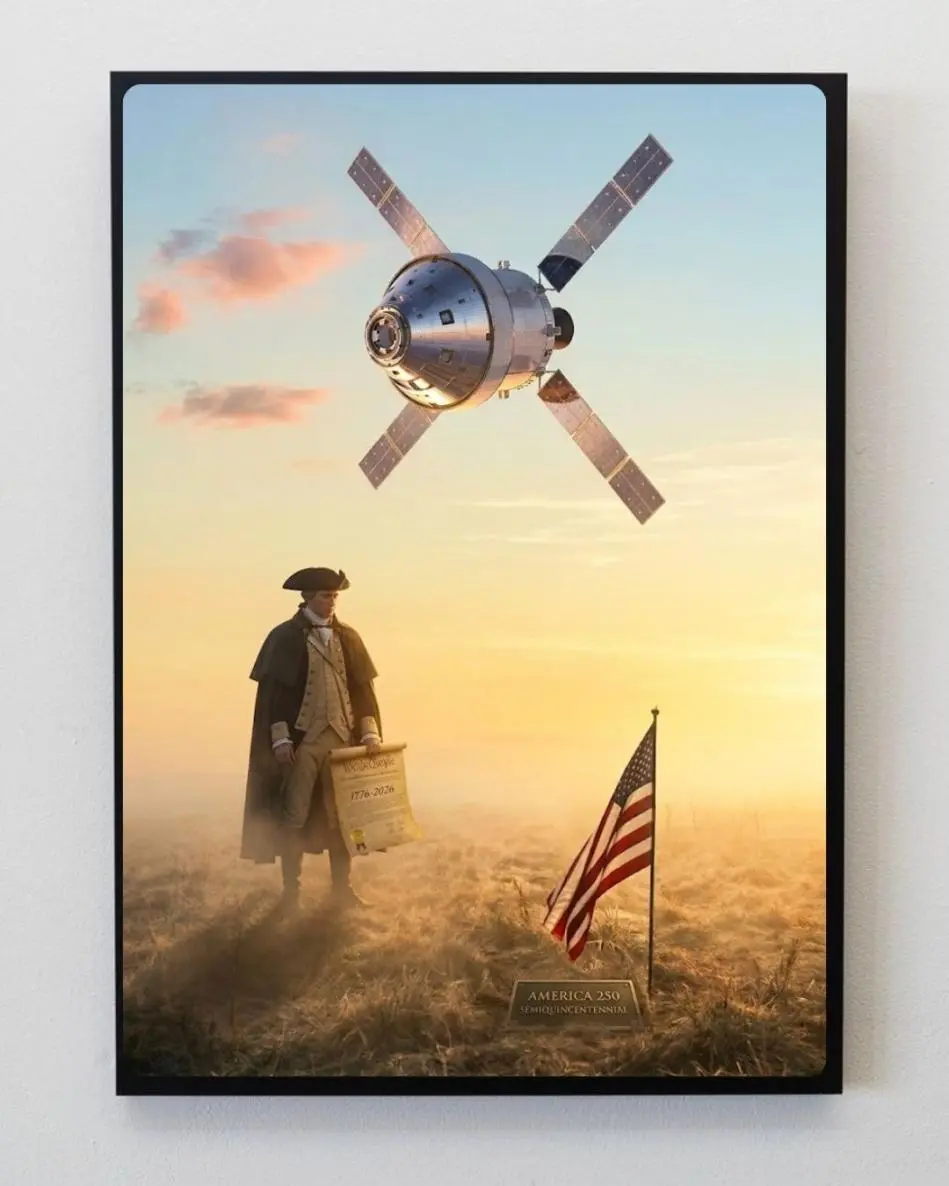 America 250 Years Freedom Poster, Artemis II Mission Wall Art, Orion Spacecraft Print, Patriotic 1776–2026 USA Decor