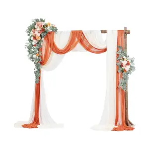 VEVOR Artificial Wedding Arch Flowers Kit,  , Orange Wedding Arch Flowers with Drapes Kit (Pack of 5) - 2 Pcs Floral Arrangement, 3 Pcs Sheer Drapes, for Ceremony Bouquets Reception Backdrop Decoration