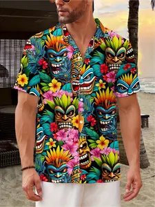 2025 New Men's Printed Tropical Floral Pattern Shirt for Hawaiian Vacation, Summer Casual Shirt