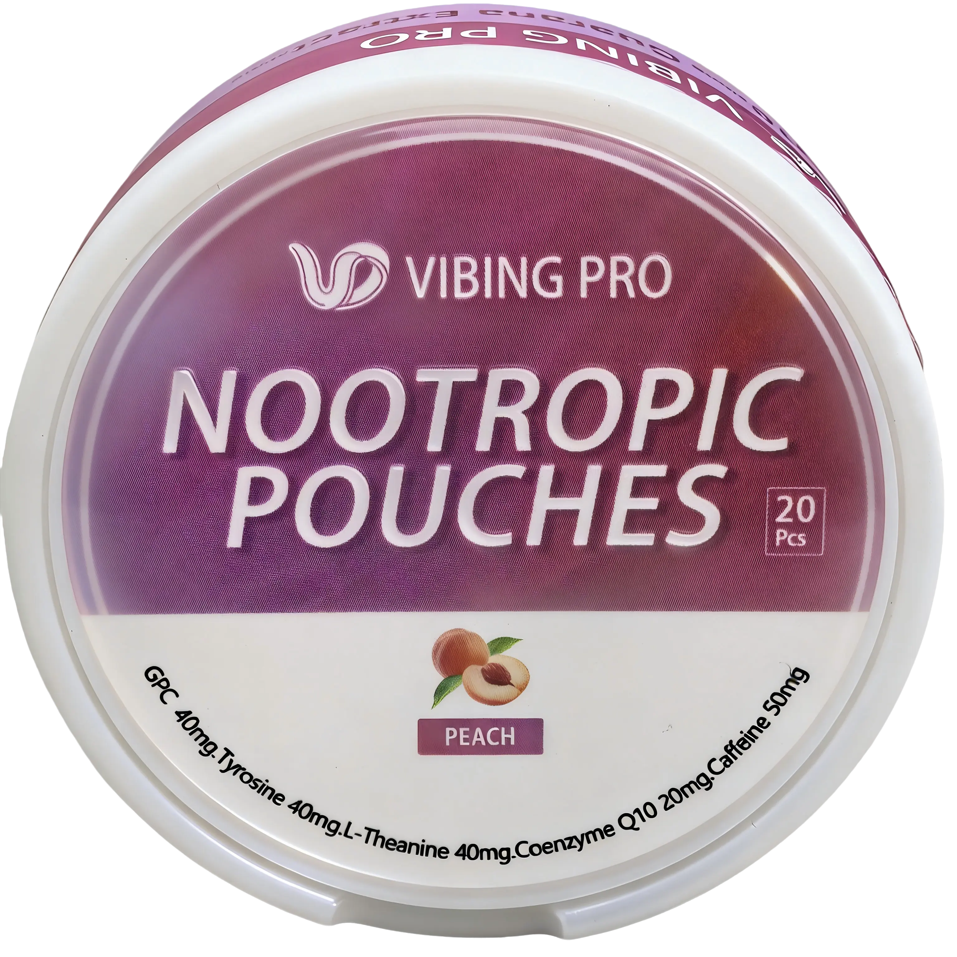 VIBING PRO Nicotine-Free Nootropic Energy Pouches (Peach Mango Fresh Mint) - 50mg Caffeine, Alpha GPC, L-Tyrosine, L-Theanine & CoQ10, Sugar-Free, No Crash, Focus Support,5 Cans, 20 Pouches Per Can(100 Pouches Total)