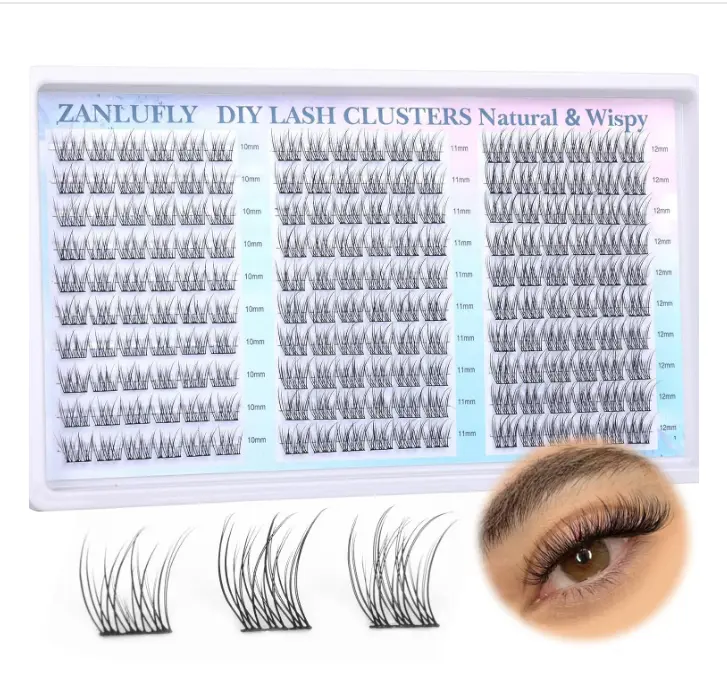 Lash Clusters Wispy Eyelash Clusters CC-Curly Cluster Lashes zanlufly Natural Individual Lashes 180Pcs Eyelash Extension 10-12MM DIY Lash Extension
