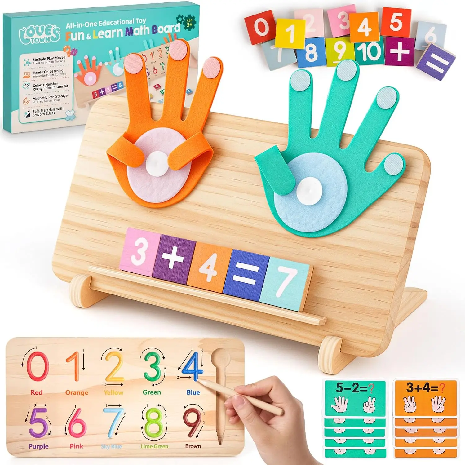 Montessori Number-Counting Finger Math Building Blocks, Preschool Educational Toy for 3+ Years Old, Educational Gift with Storage Box