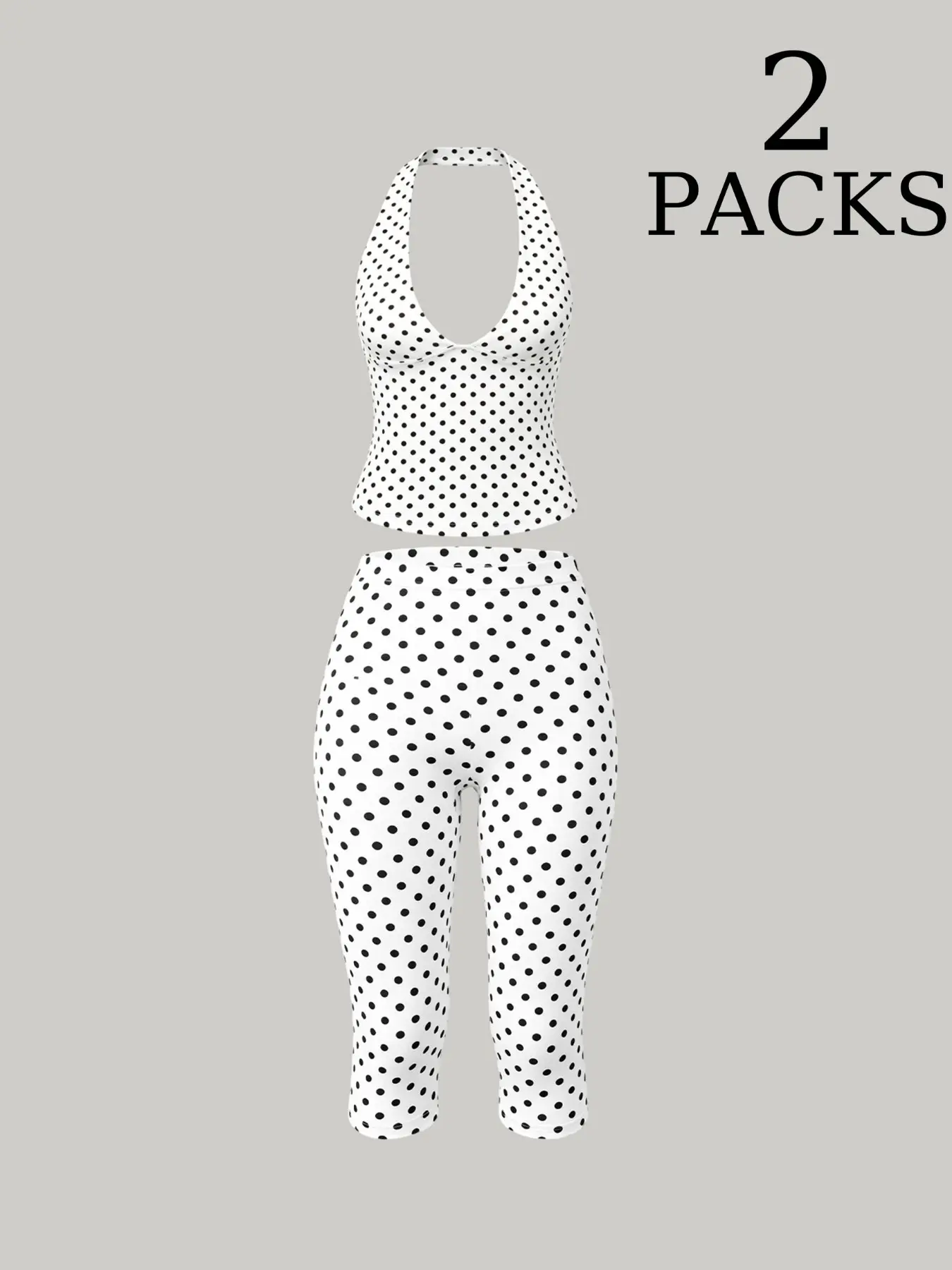 2 Pack Women Polka Dot 2 Piece Outfits, Halter Top and Capris Pants Set, Sleeveless Crop Halter Top with High Waist Capri Leggings, Casual Summer Outfits, Casual Fashion Set, Y2K Style Activewear Loungewear, Trendy Streetwear & Daily Wear Sets