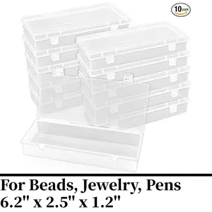 10 Pieces Rectangular Empty Mini Clear Plastic Organizer Storage Box Containers with Hinged Lids (6.1 x 2.5 x 1.2 inch, Transparent) Automotive & Motorcycle