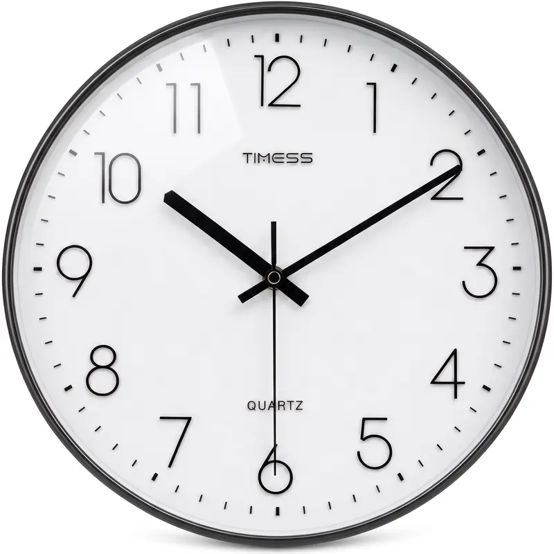 TIMESS 12 Inch Silent Wall Clock,High-Precision Analog Clock,Black&White