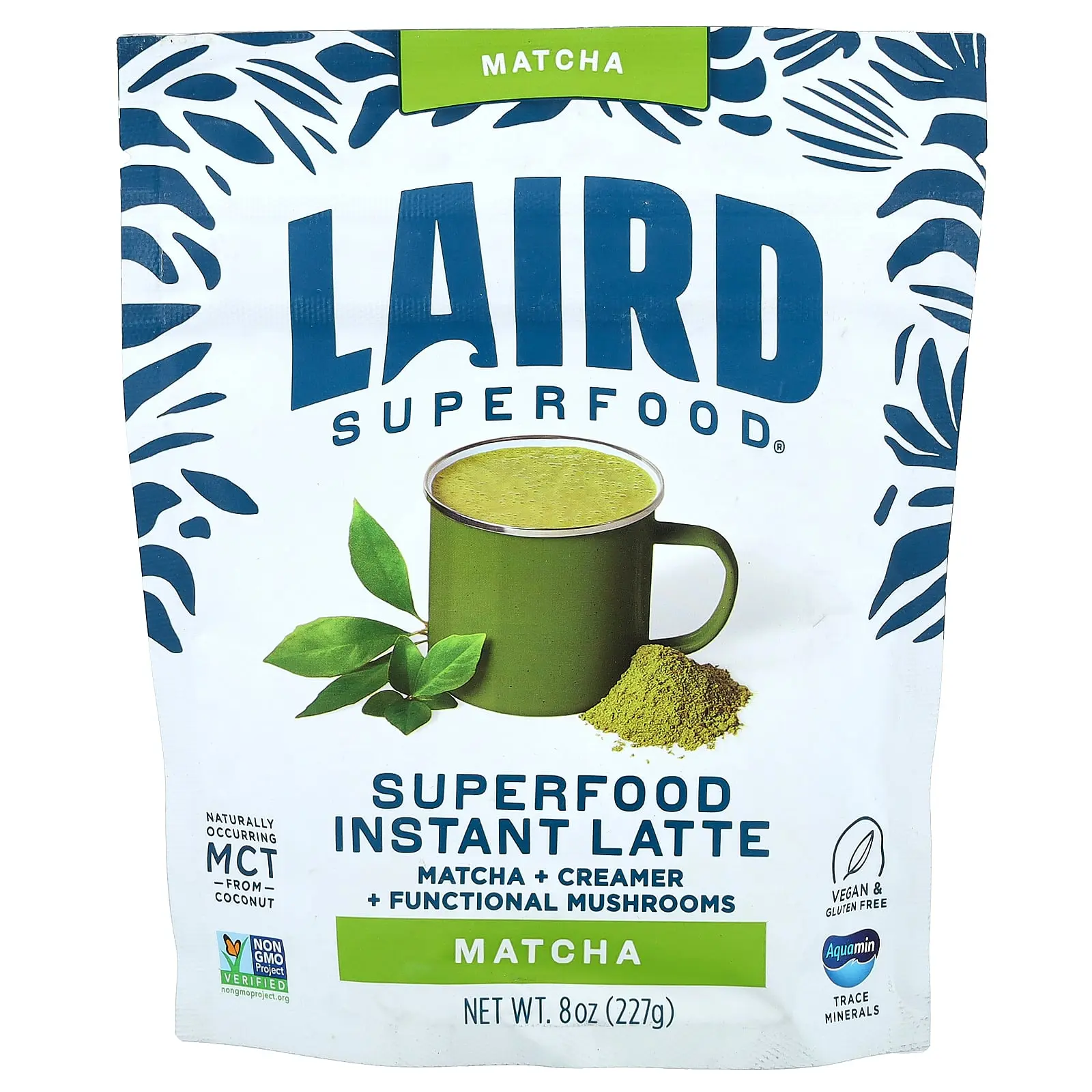 Laird Superfood Superfood Instant Latte, Matcha + Creamer + Functional Mushrooms, 8 oz (227 g)