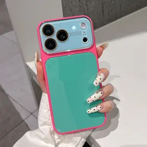 HUTU Contrast Color Glossy Glass Back Phone Case Lens Film Protection Dustproof and Anti-drop Suitable for iPhone 17, 16, 15, 14, 13ProMax  Summer Series Refreshing Design Mobile Phone Accessories