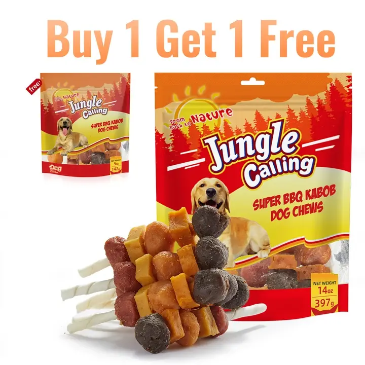 「Buy 1 Get 1 Free」Jungle Calling Chicken, Duck, Beef, Sweet Potato & Pumpkin Kabob Dog Treats, Multi-Flavor Dog Chews, Rawhide Sticks, Chew Sticks, Kabob Treats, Pet Snacks, Reward Treats, Training Treats, Dog Snack Sticks,