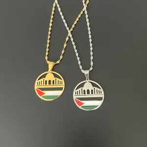 Palestine Flag and Al-Aqsa Dome Necklace – Dome of the Rock Pendant with Flag | Jerusalem Jewelry | Gold or Silver Chain | High Quality Palestinian Jewelry & Accessories – Palestine Necklaces for Women, Men & Girls Rings, Keffiyeh Kufiya, Watermelon Charm