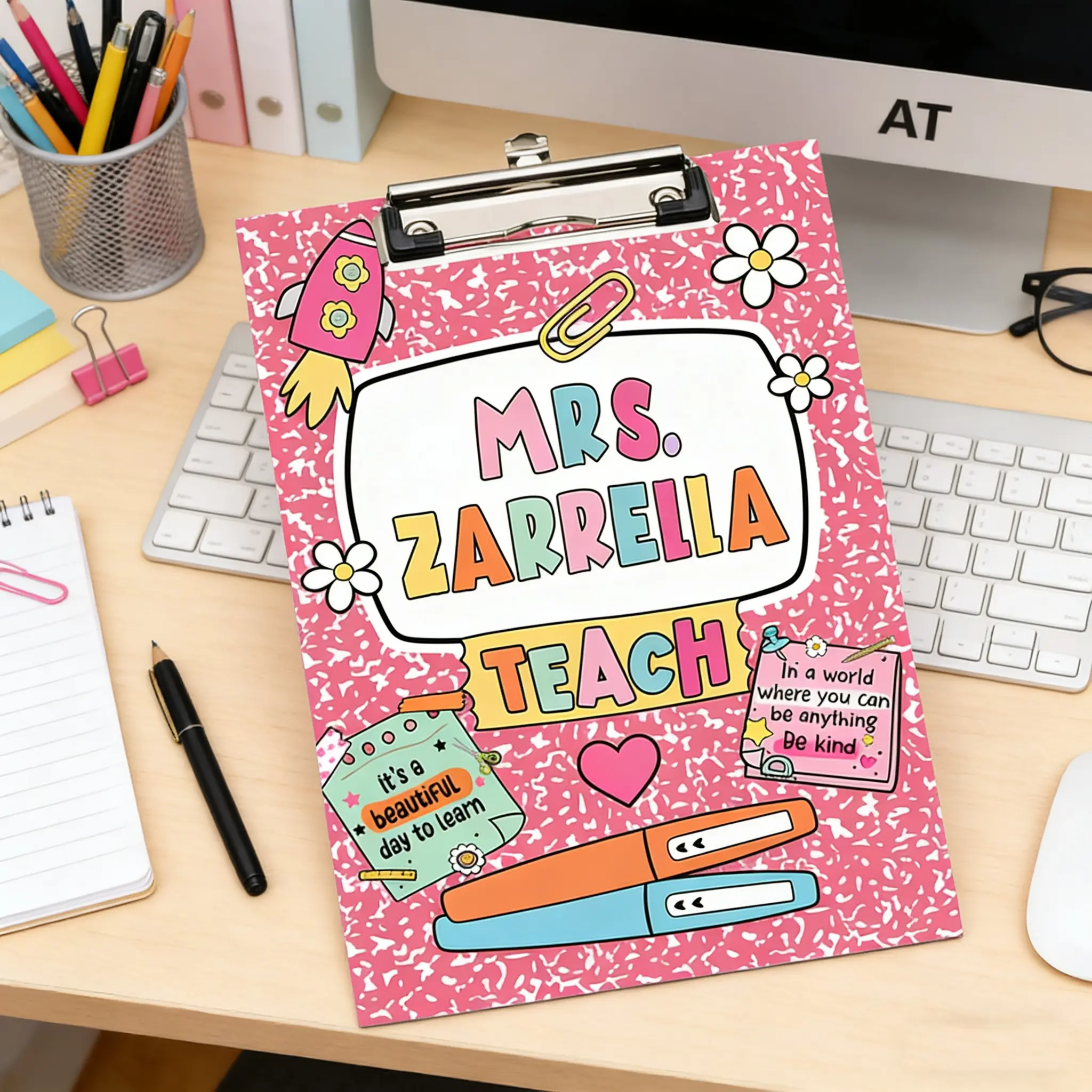 Teacher Custom Pencil Shaped Writing Board, Creative Stationery Holder, Customizable Name, Pencil Shape Design, Suitable for Office Use and Classroom Record Keeping, Versatile Use
