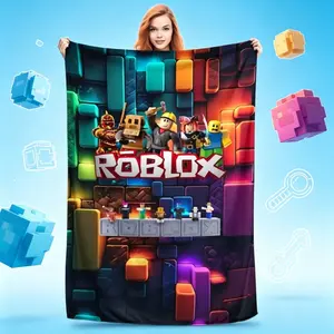 Roblox Style Funny Plush Flannel Blanket, Cozy Lightweight Gaming Throw Blanket for Adults Kids, Sofa Bed Office Travel Camping Birthday Christmas Gift