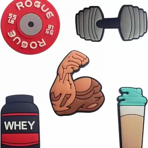 Gym Theme Shoe Charms - Set of 5 Decorative Pieces Decor Footwear