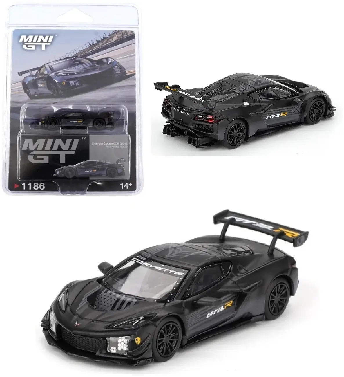 Mini GT 1:64 Chevrolet Corvette Z06 GT3.R Road America Test Car Black Diecast Model Car MGT01186-3D