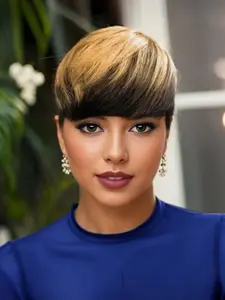 Women'S Pixie Cut Short Wig with Bangs - 150% Density Human Hair