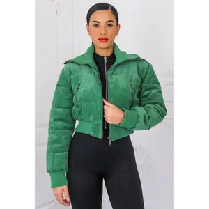 Keep Up With Me Crop Corduroy Full Zipper Puffer Jacket