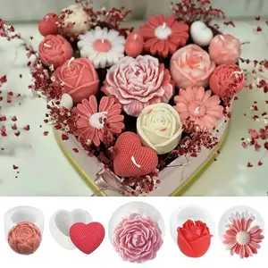Valentine Silicone Molds Set, DIY Craft Flower Bouquet Heart Daisy Mold Kit, Perfect Gift for Girlfriend & Mother, Candle Soap Clay Moulds