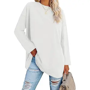 Women Oversized Crew Neck T-Shirts Loose Long Sleeve Tunic Top Comfy Cozy Cotton Lounge Tees Longline Tee Daily Wear