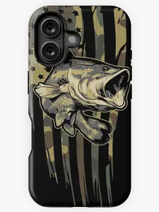 Glittercutie Camo US Flag Bass Fishing Phone Cases Phone Cover Hard Case Tough 2-piece Magnetic Phone Case