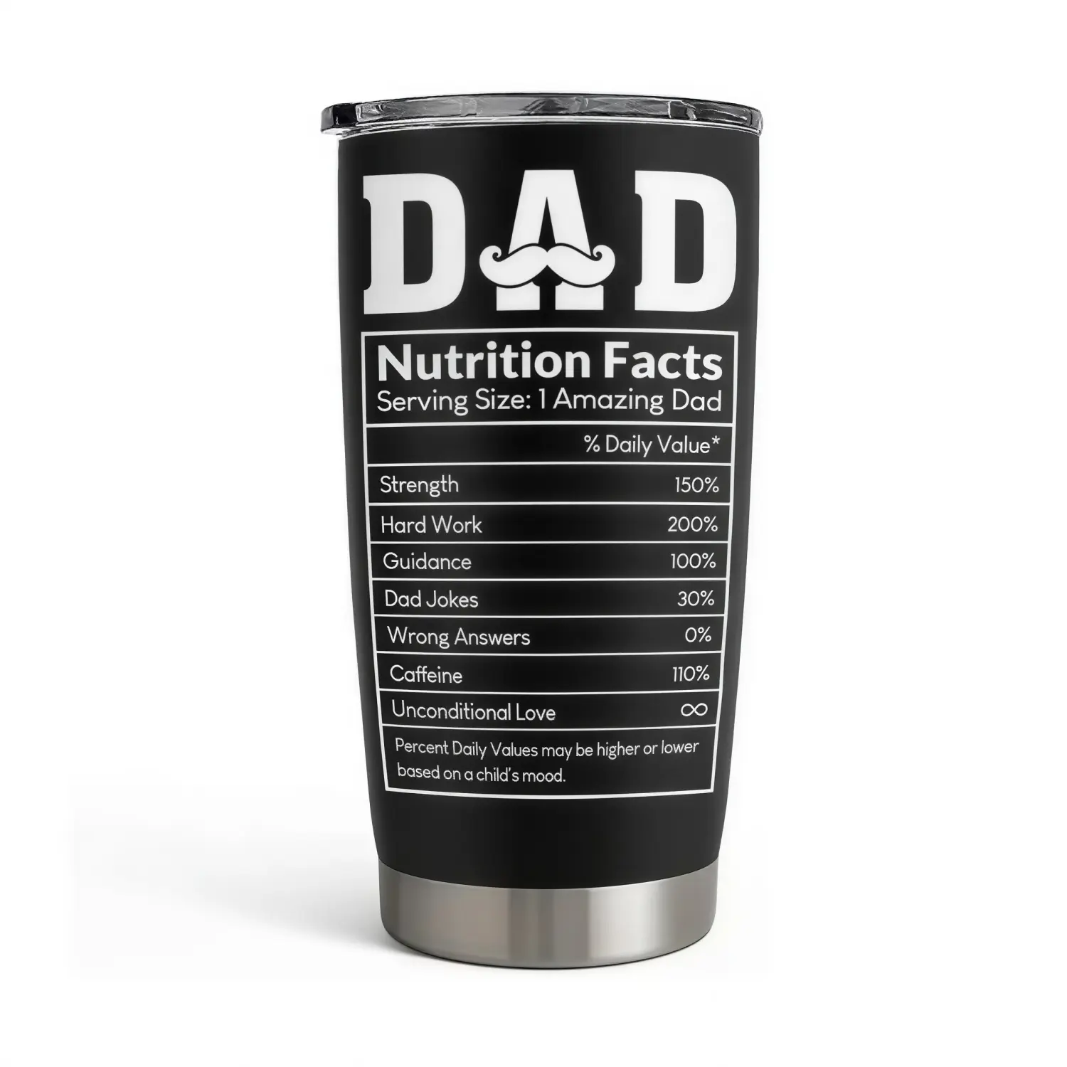 “Dad Nutrition Facts” 20oz Tumbler, Stainless Steel Vacuum Insulated Portable Travel Thermal Cup, Gift for Husband & Men on Father's Day & Christmas