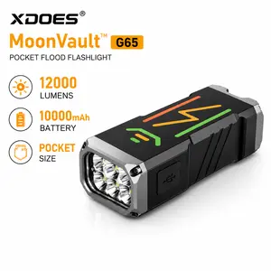 XDOES MoonVault G65 12000LM Rechargeable EDC Flashlight, 10000mAh USB-C Pocket Flood Light