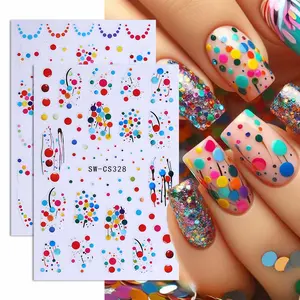 2 Pcs Colorful Polka Dot Nail Art Stickers, 3D Round Spot Design DIY Nail Decals, Suitable for Women and Girls Nail Decoration