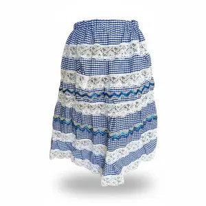 Women's Fitted Comfortable Embroidered Blue and White Yemaya Orisha Bottom Skirt, Elastic Waist Santeria Altar Skirt