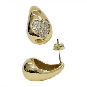 Gold Plated Heart Design Earrings with Sparkling CZs for Women's Fashion Accessories