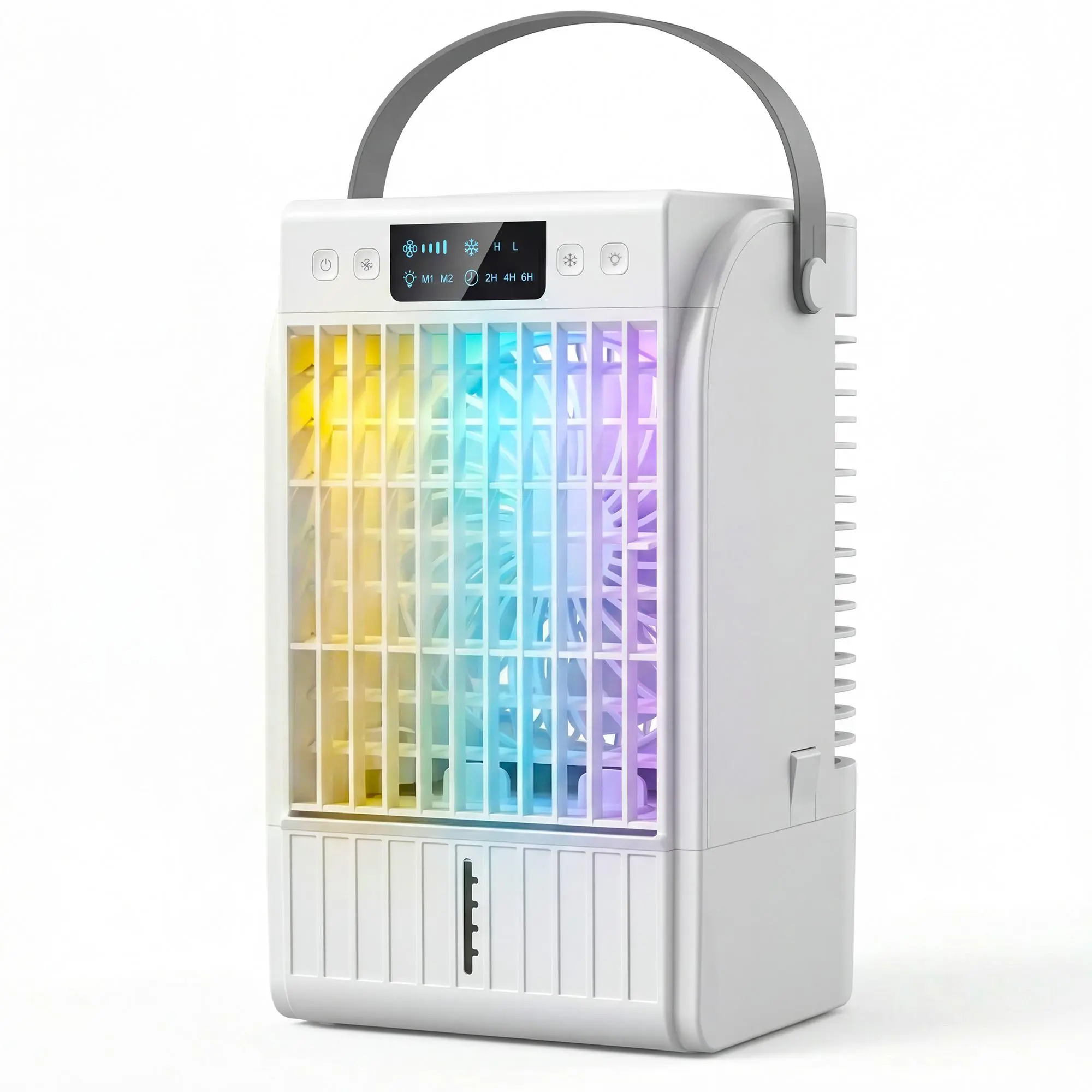HOMCOM Portable Air Conditioner, 4-in-1 Mini Air Cooler with 4 Wind Speed, 2 Mist Mode, RGB 7 LED Light, 2-6H Timer, Personal Cooling Fan for Home, Office, Bedroom, White