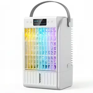 HOMCOM Portable Air Conditioner, 4-in-1 Mini Air Cooler with 4 Wind Speed, 2 Mist Mode, RGB 7 LED Light, 2-6H Timer, Personal Cooling Fan for Home, Office, Bedroom, White