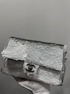 Pre-owned CHANEL Sequin Paillette Small Flap Grey
