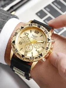 New Men's Watch Large Dial, Analog Quartz Watch, Luxury Silicone Strap, Casual Watch, Versatile Wristwatch, Middle East Trend, Stylish Men's Watch, Quartz Analog Watches