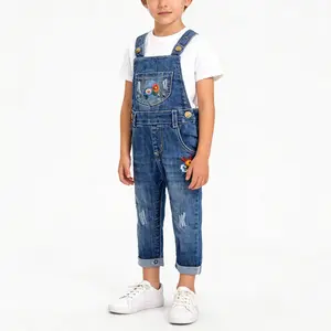 KIDSCOOL SPACE Toddler Embroidered Denim Overalls, Unisex 12M-5T Soft Jean Jumper for Spring