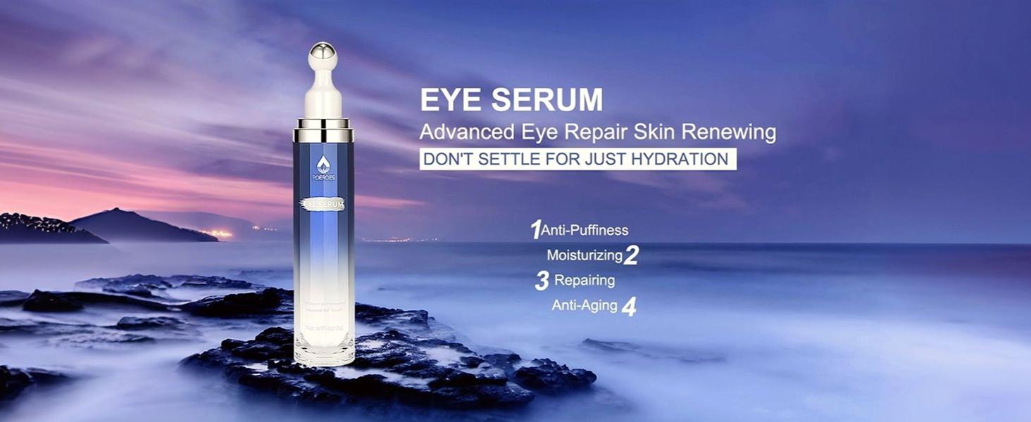 POEROES Caffeine Eye Serum & Cream Roller with 360° Massage Ball - Sensitive Skin Hydrating Moisturizer, Dark Circles Treatment, Barrier Repair for Puffiness, Wrinkles, Fine Lines (Hyaluronic Acid Blend)