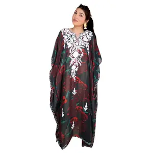 Black Rose Kimono Caftan – Elegant Summer Holiday Kaftan for Women L-4XL