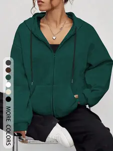 Women's Casual Hooded Long Sleeves Zipper Pocket Hoodie Sweatshirt, Simple Solid Color, Minimalist, Spring and Fall Fashion, Daily Wear, Commuter Friendly