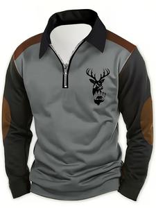 Autumn and winter vintage style sailboat print men's casual and comfortable long sleeved polo shirt
