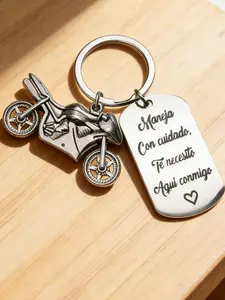Stainless Steel Motorcycle Keychain, Vintage Retro Design, Personalized Lettering Option, Durable & Stylish Bike Accessories